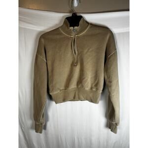 Aritzia Wilfred Free Sweater Beige Fuzzy Half Zip 2XS Streetwear Chic Neutral